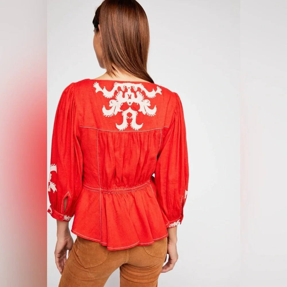 Free People Serenade Embroidered Blouse – Size Small